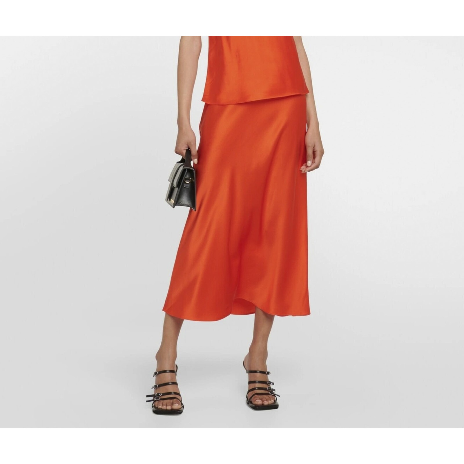 Frame Orange Silk Satin Midi Skirt Size Xs New $400